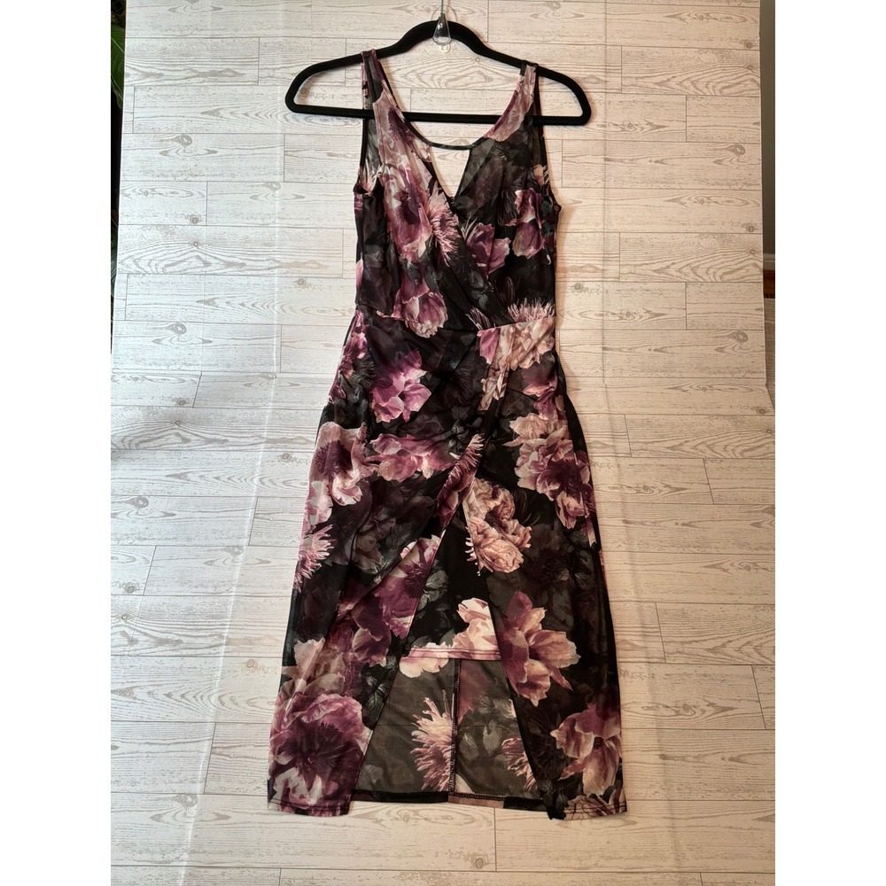 Le Chateau Floral Mesh Dress Women XXS Purple Black High Low Whimsigoth NWT